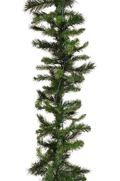 9ft X 14" Deluxe Evergreen Garland W/Lights Green [CLONE]