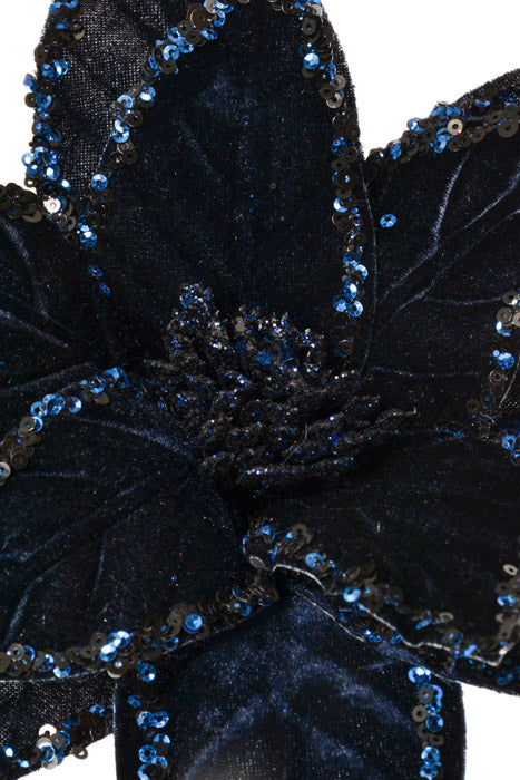 24" Sequin Edge Velvet Poinsettia Stem (Midnight Blue)