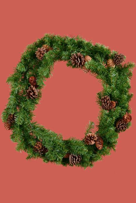 24" Fireside Wreath W/pine Cones Green/brown