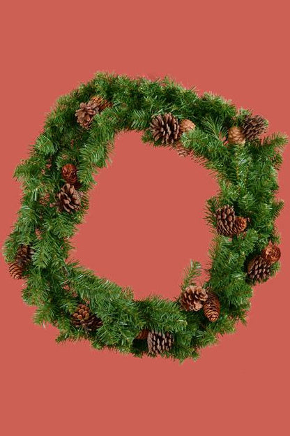 24" Fireside Wreath W/pine Cones Green/brown