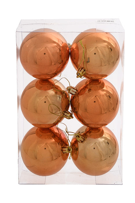 80Mm Shiny Plastic Ball Ornament Copper Pkg/6