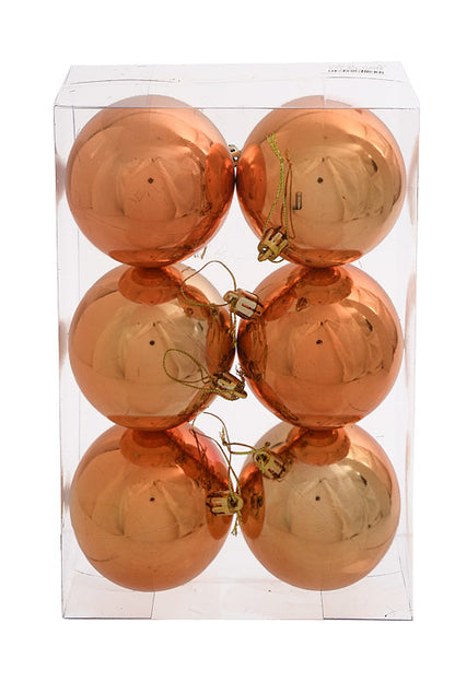80Mm Shiny Plastic Ball Ornament Copper Pkg/6
