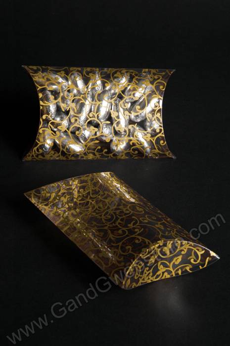 2.75" X 2.75" Pillow Box W/pattern Design Clear/gold