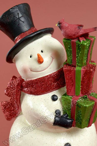 11" Resin Snowman On Gift Box Red/green/white