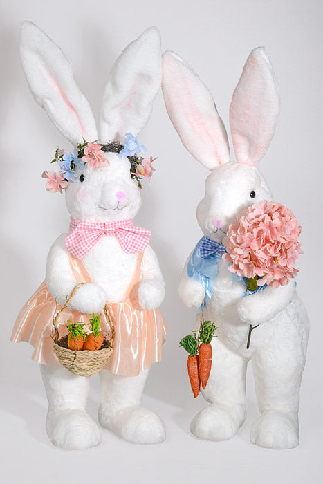 33" Boy &amp; Girl Easter Rabbit White/Blue/Peach Set/2