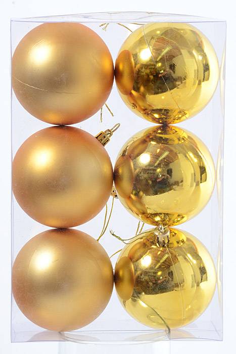 3" Shiny/matt Plastic Ball Gold Pkg/6