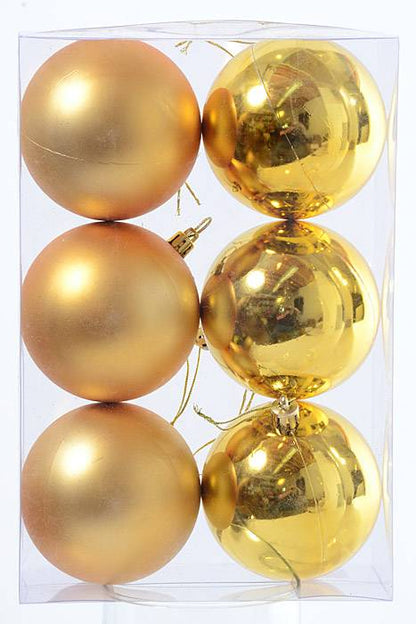 3" Shiny/matt Plastic Ball Gold Pkg/6