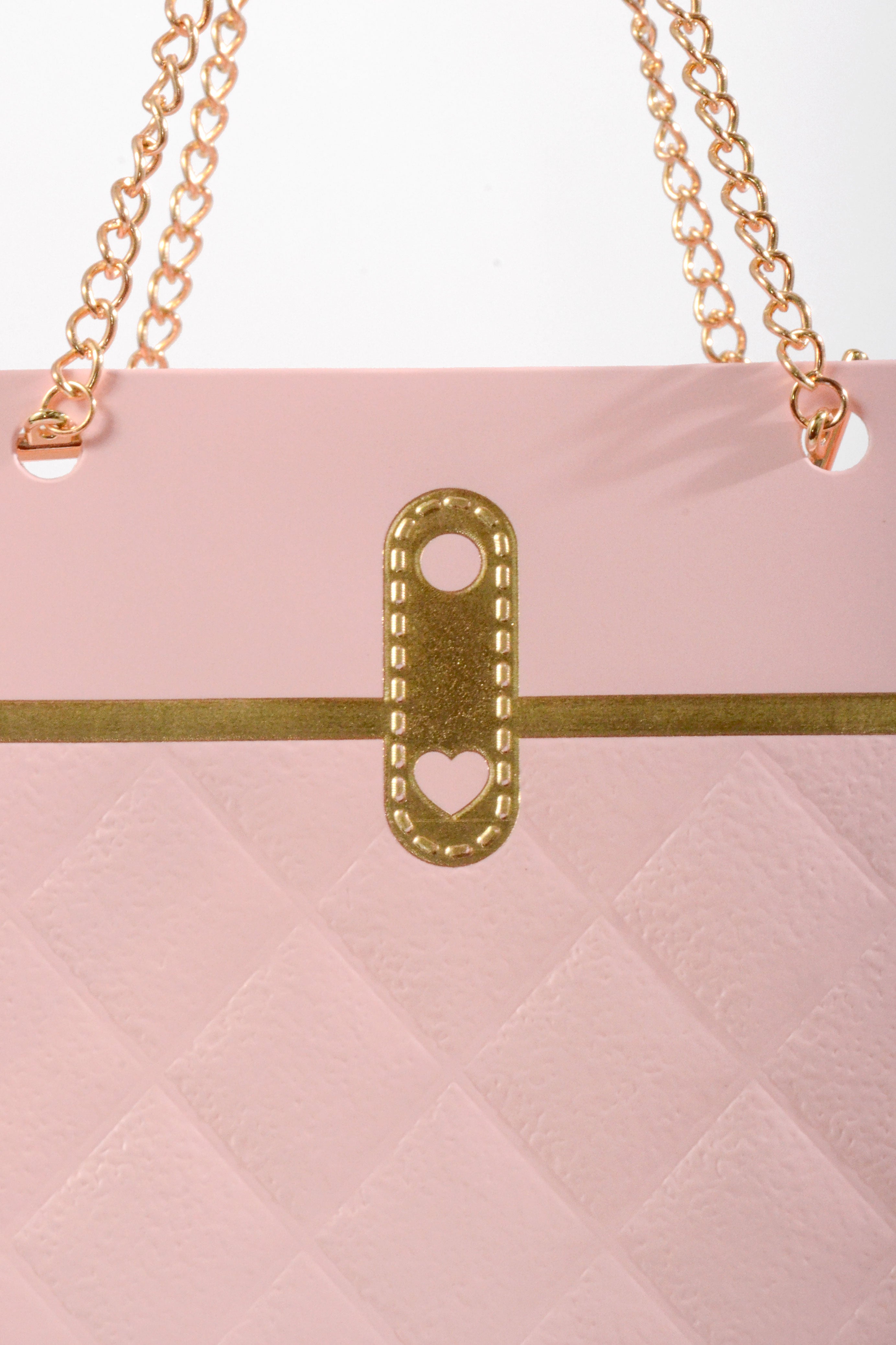 6"x 4"  Flower Paper Handbag W/Metal Chain Pink Pkg 4