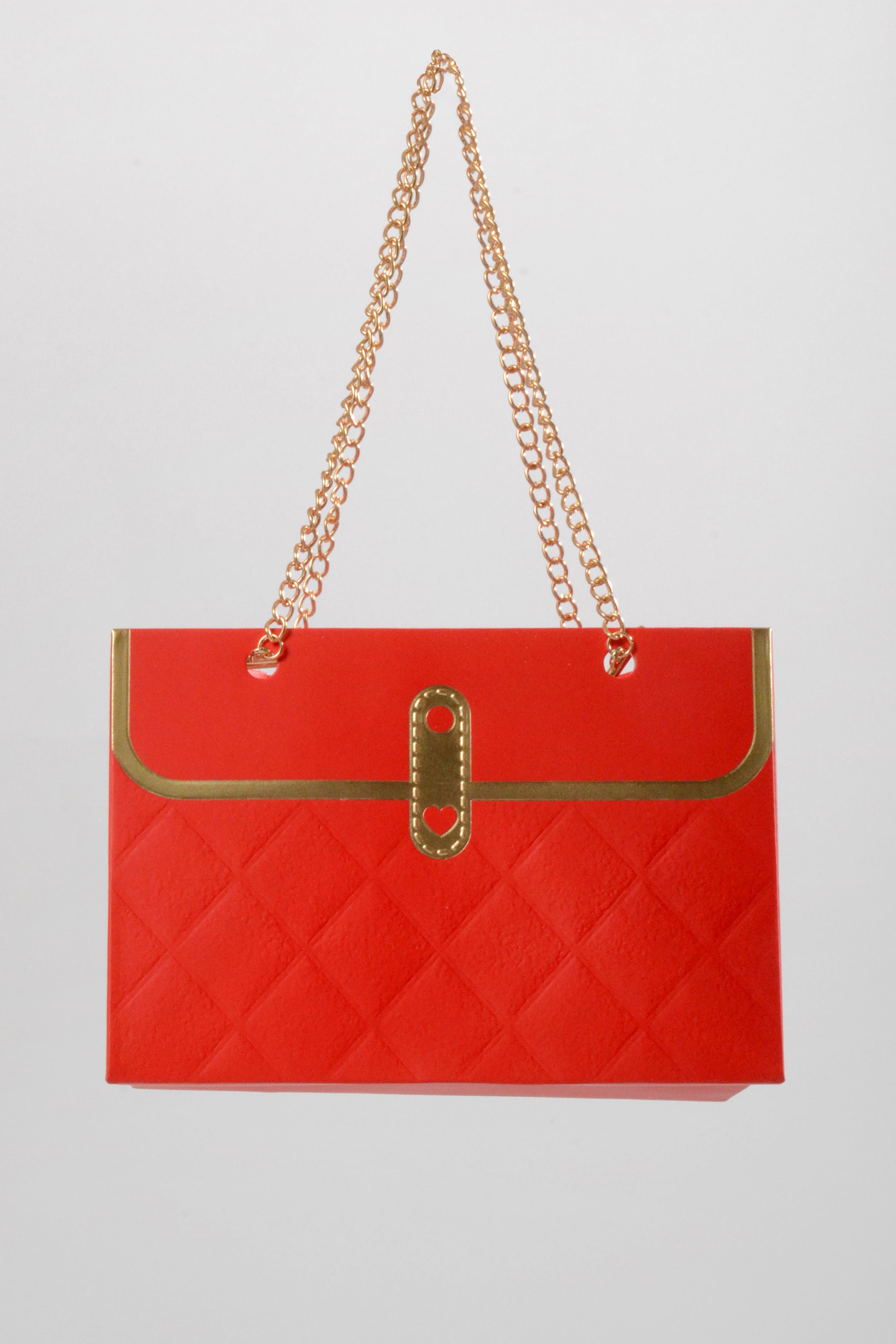 6"x 4"  Flower Paper Handbag W/Metal Chain Red Pkg 4
