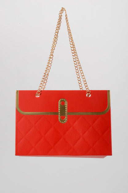 6"x 4"  Flower Paper Handbag W/Metal Chain Red Pkg 4