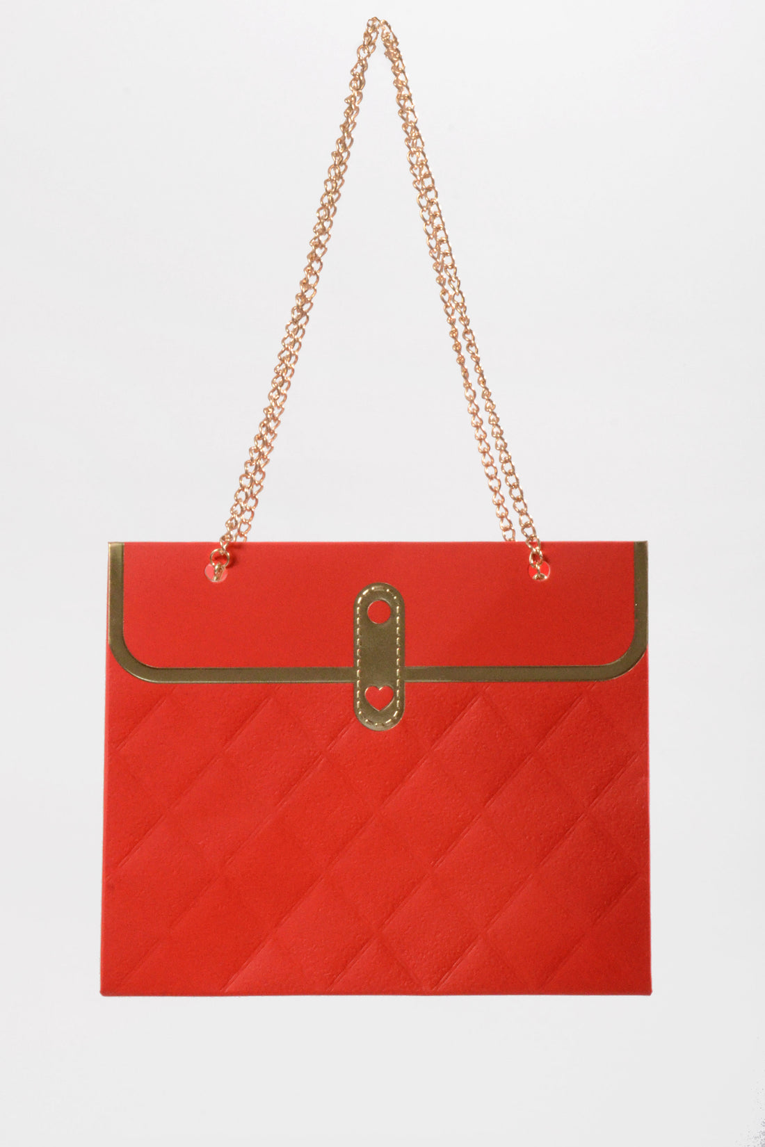 7"x 6"  Flower Paper Handbag W/Metal Chain Red Pkg 4