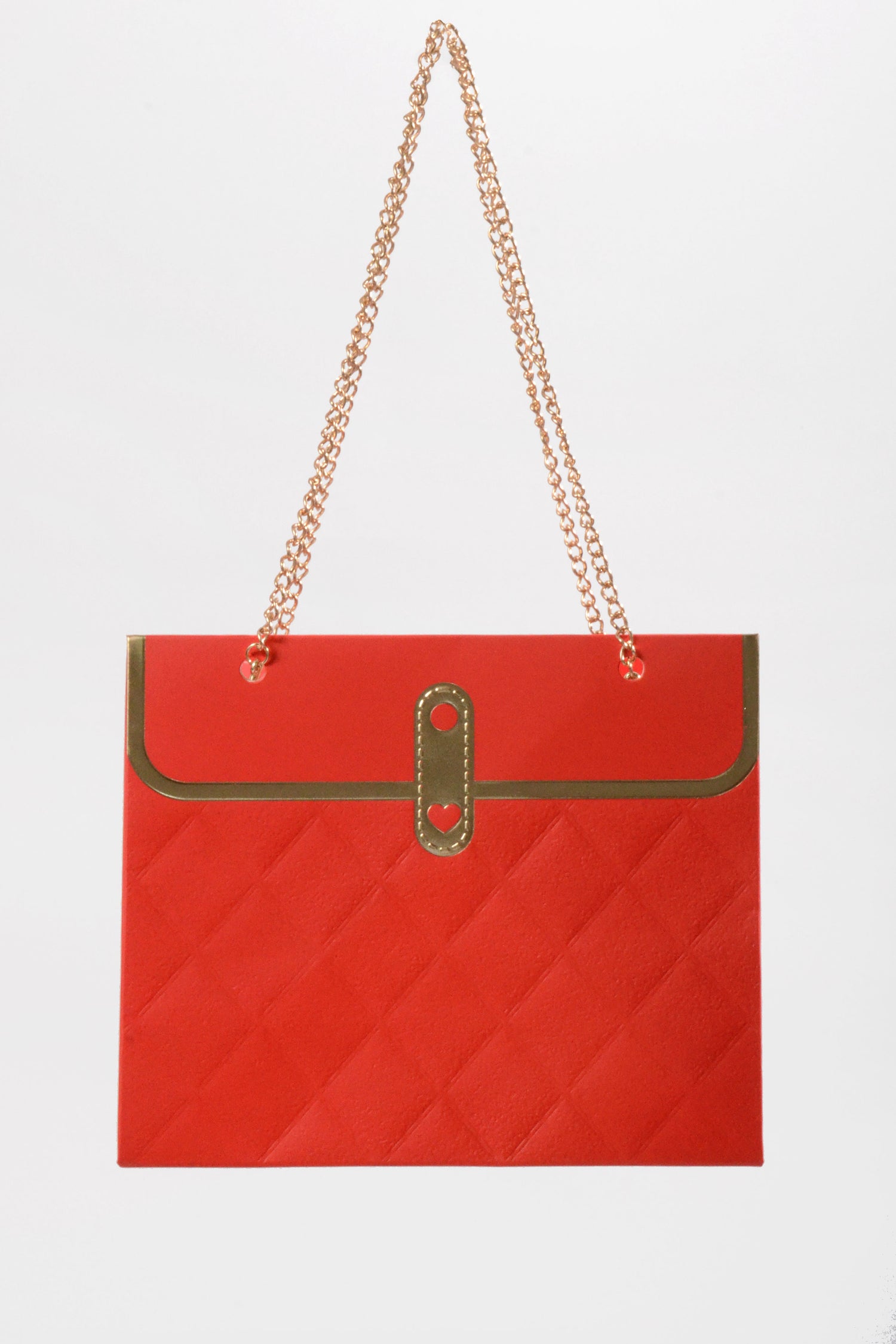 7"x 6"  Flower Paper Handbag W/Metal Chain Red Pkg 4