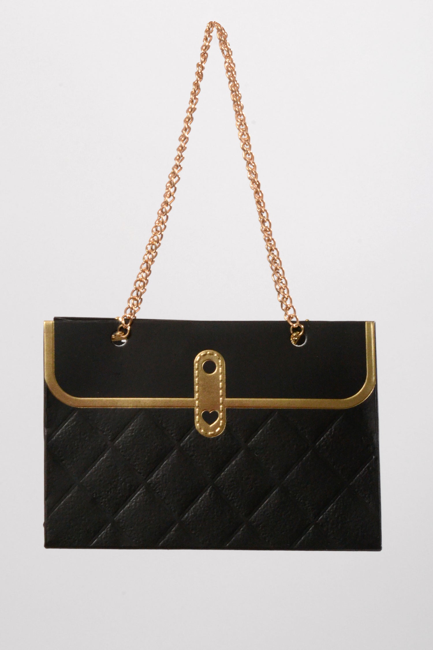 6"x 4"  Flower Paper Handbag W/Metal Chain Black Pkg 4