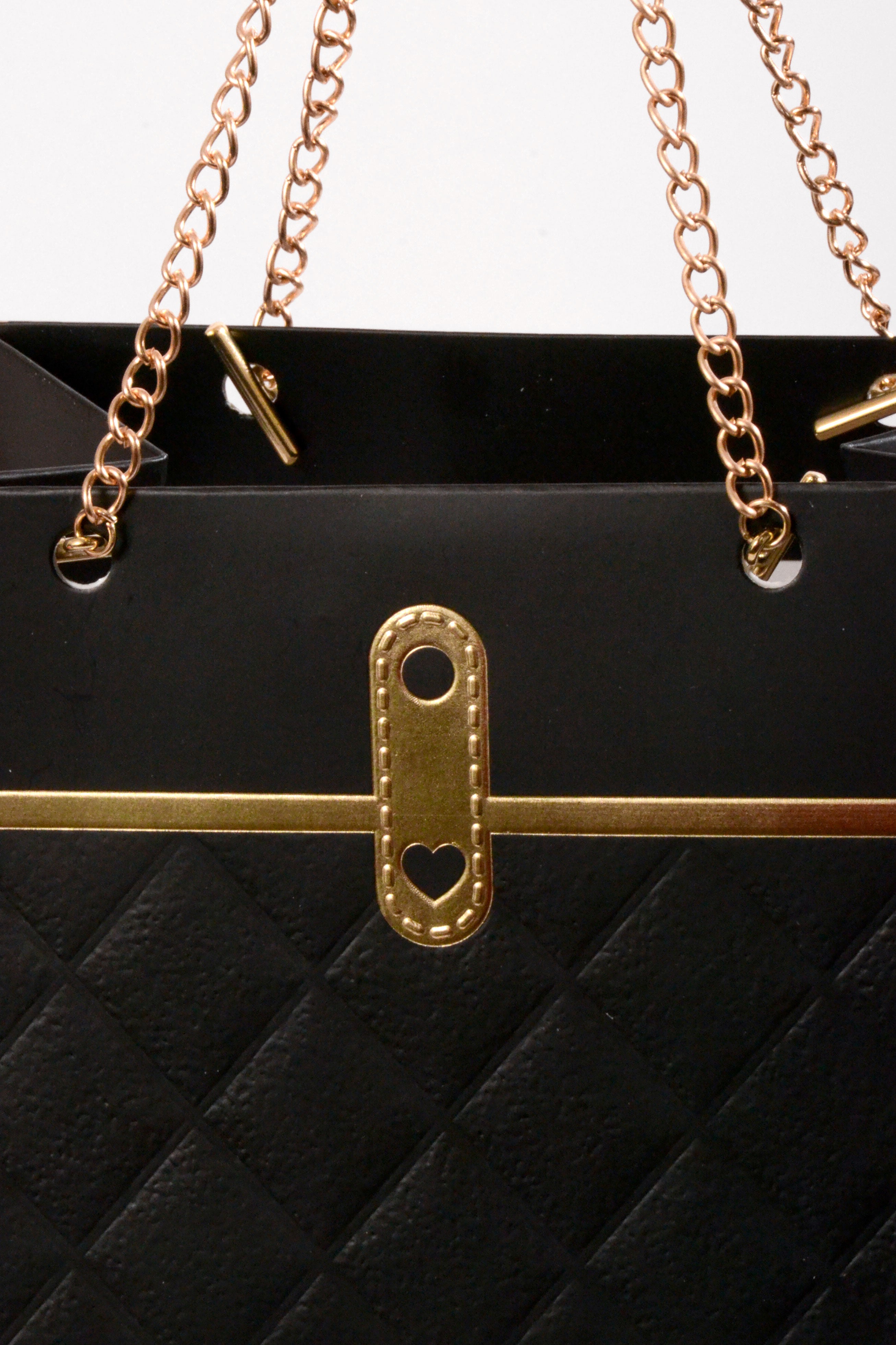 6"x 4"  Flower Paper Handbag W/Metal Chain Black Pkg 4