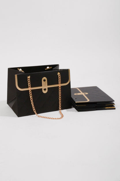 6"x 4"  Flower Paper Handbag W/Metal Chain Black Pkg 4
