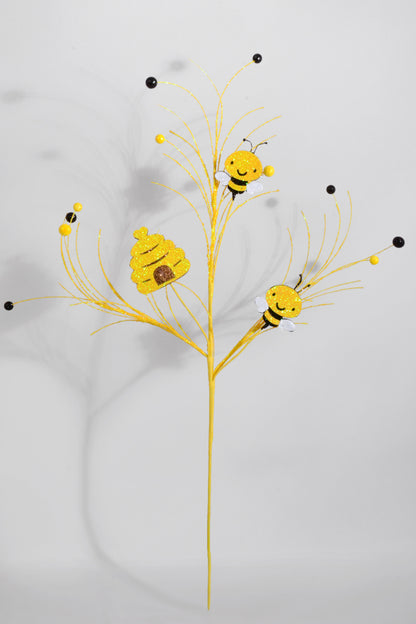 31" Glitter Bee Honeycomb Yellow