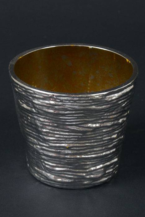 4.5" X 4" Plastic Flower Pot Plated  Silver