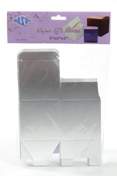 3" Cube Paper Gift Box Silver Pkg/24