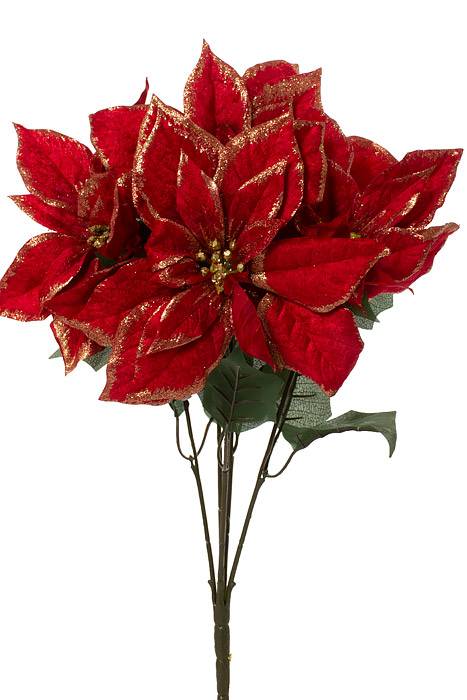 19.5" Metallic Poinsettia Bu.x5 Red / Gold