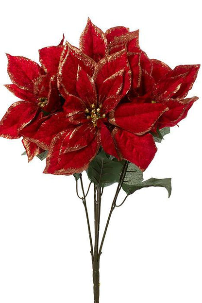 19.5" Metallic Poinsettia Bu.x5 Red / Gold