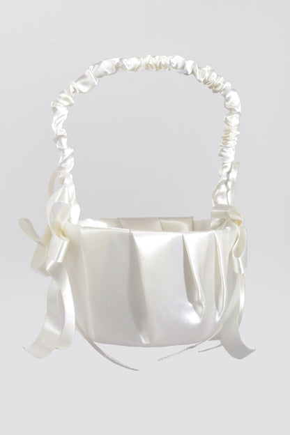 8" Satin Basket With Pearl Ivory