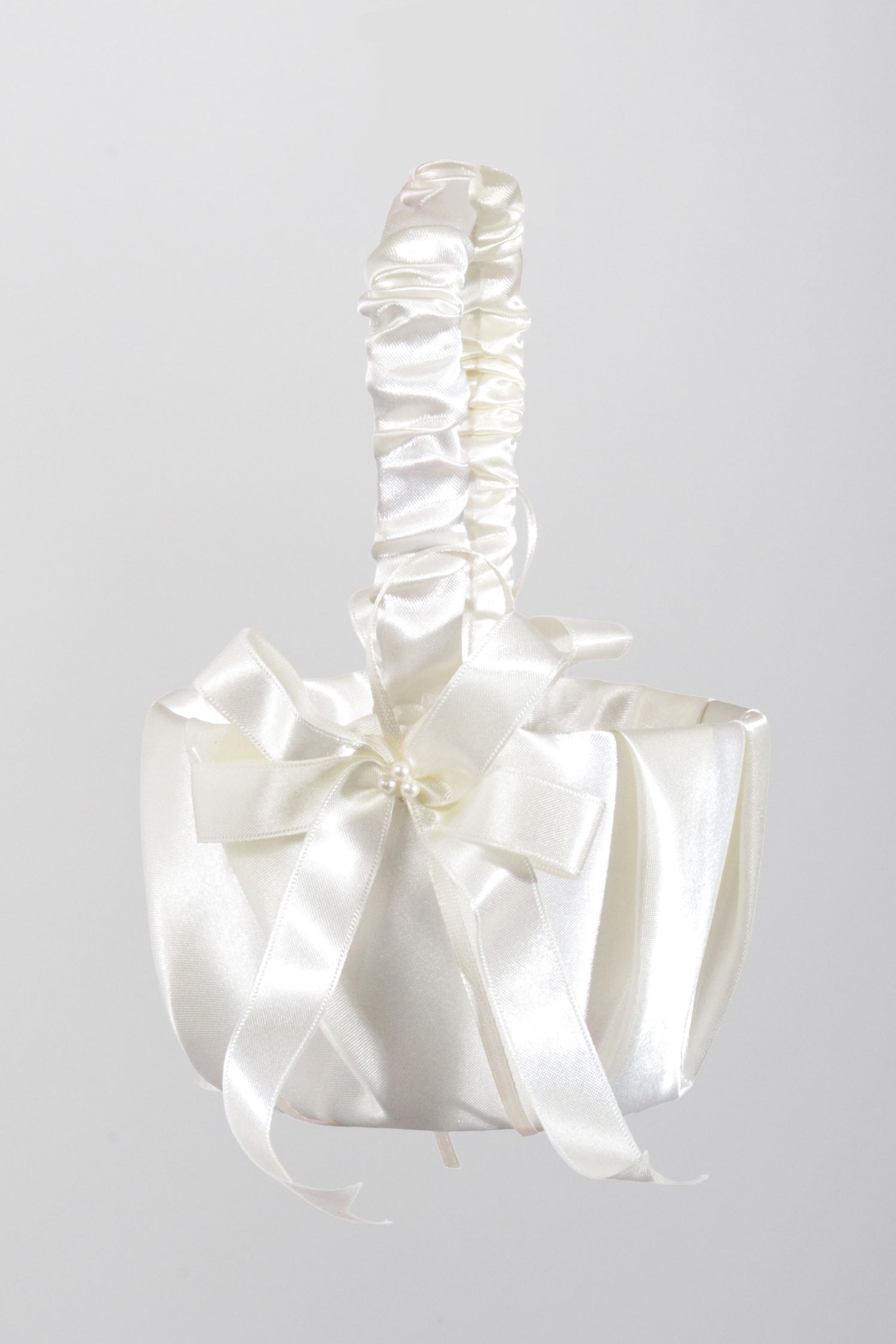 8" Satin Basket With Pearl Ivory