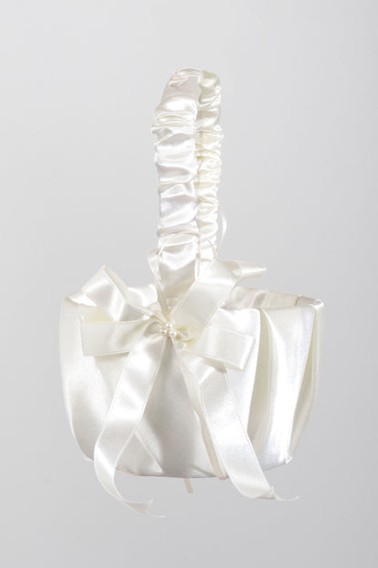 8" Satin Basket With Pearl Ivory