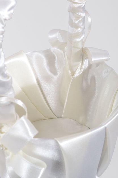 8" Satin Basket With Pearl Ivory