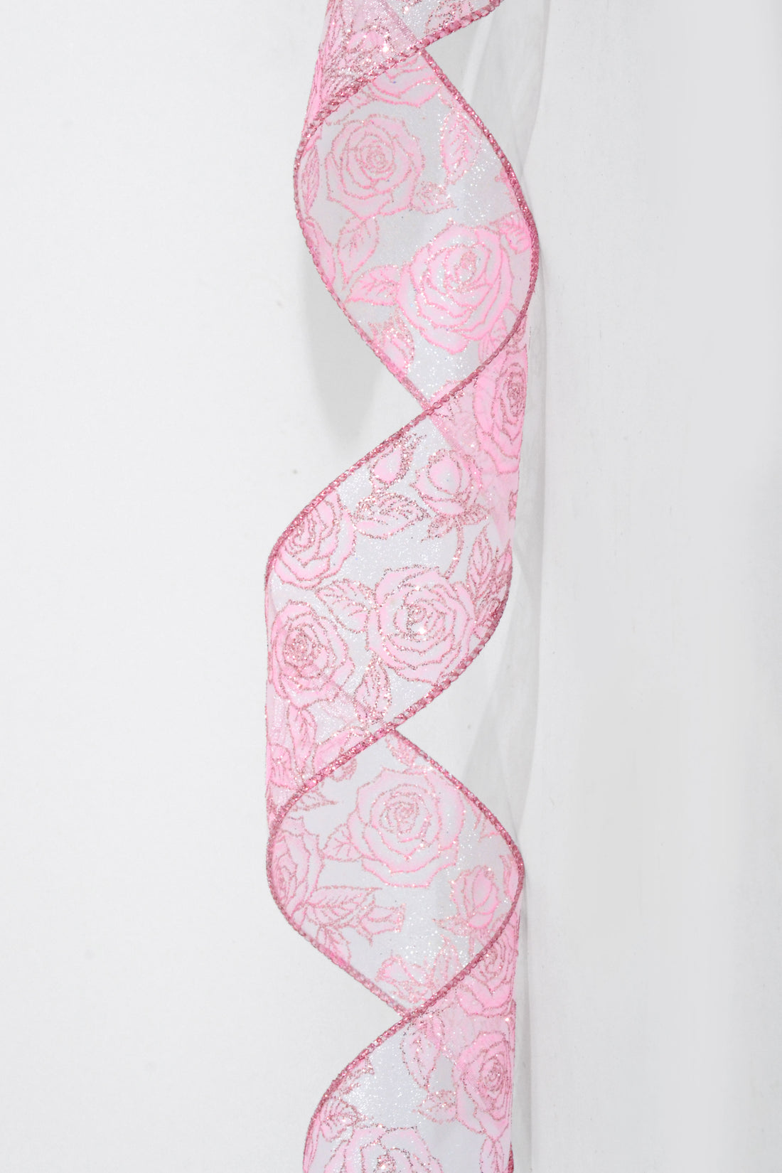2.5" x 50Yds Wired Sheer/Pink W/Glitter Roses