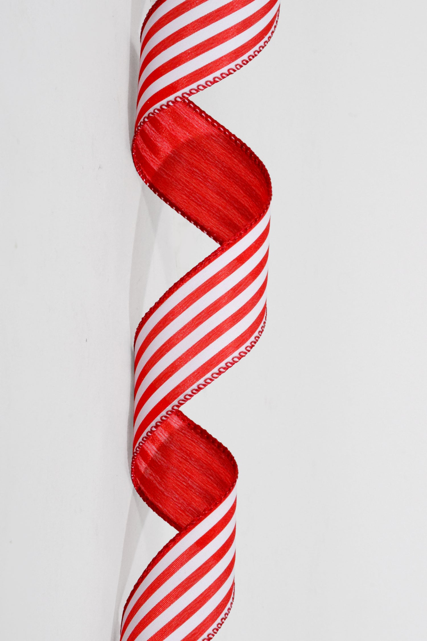 1.5" x 50Yds Red Satin With White Cabana Stripes