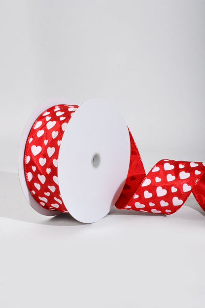 2.5" x 50Yds Red Satin With White Hearts