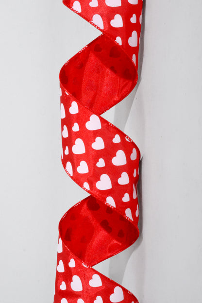 2.5" x 50Yds Red Satin With White Hearts