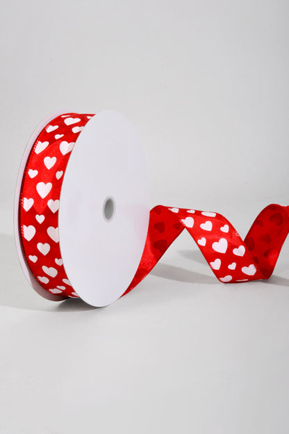 1.5" x 50Yds Red Satin With White Hearts