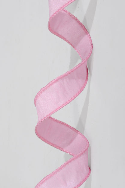 7/8" X 10Yds Wired Faux Dupion Ribbon Pink
