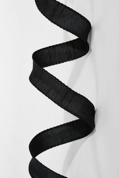 7/8" X 10Yds Wired Faux Dupion Ribbon Black