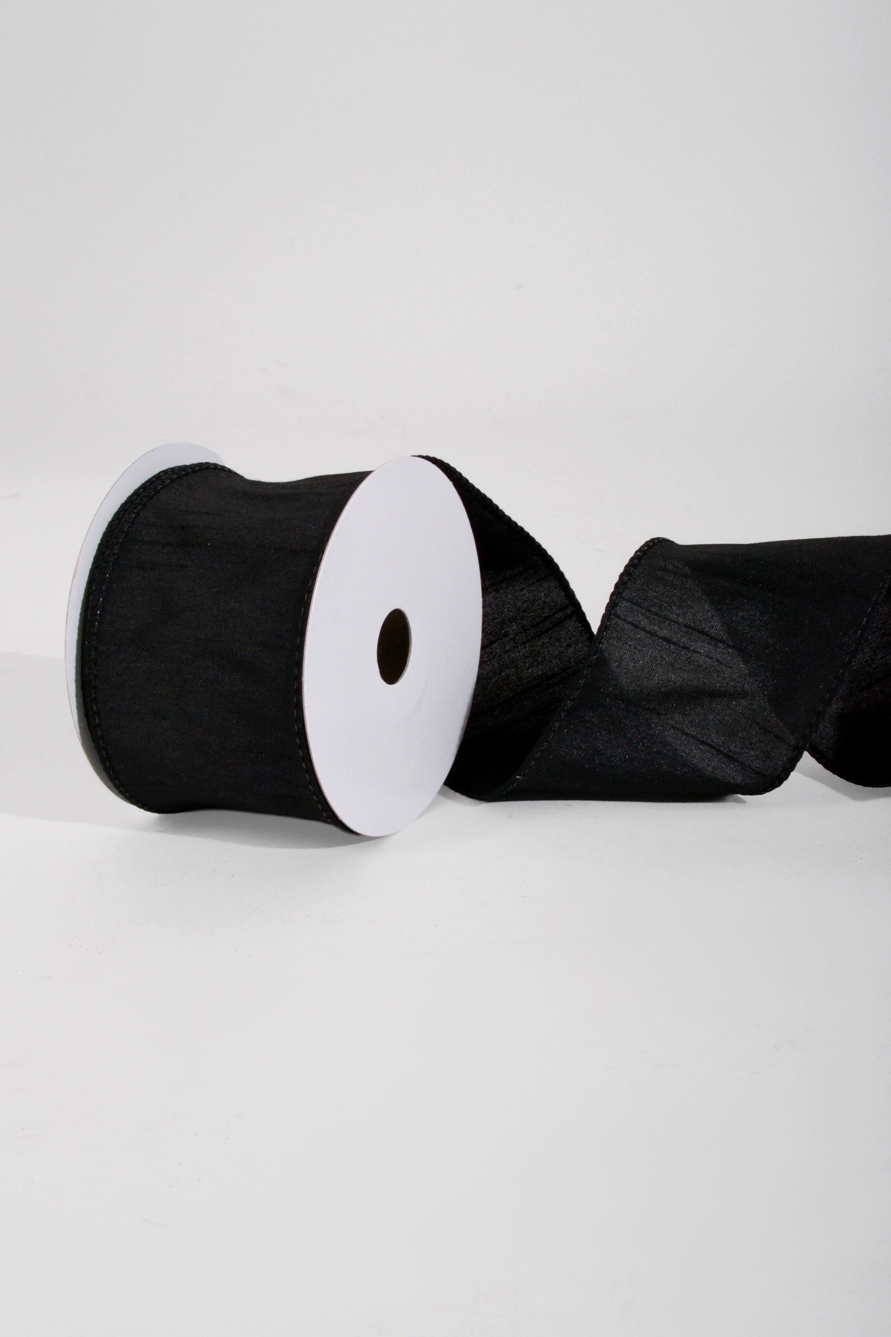 2.5" X 10Yds Wired Faux Dupion Ribbon Black