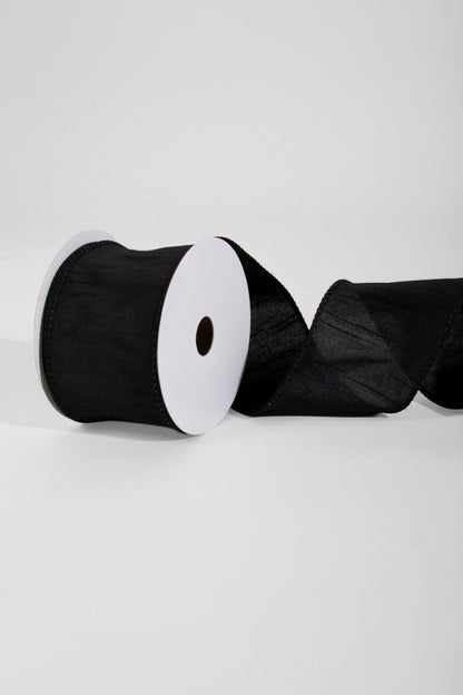 2.5" X 10Yds Wired Faux Dupion Ribbon Black