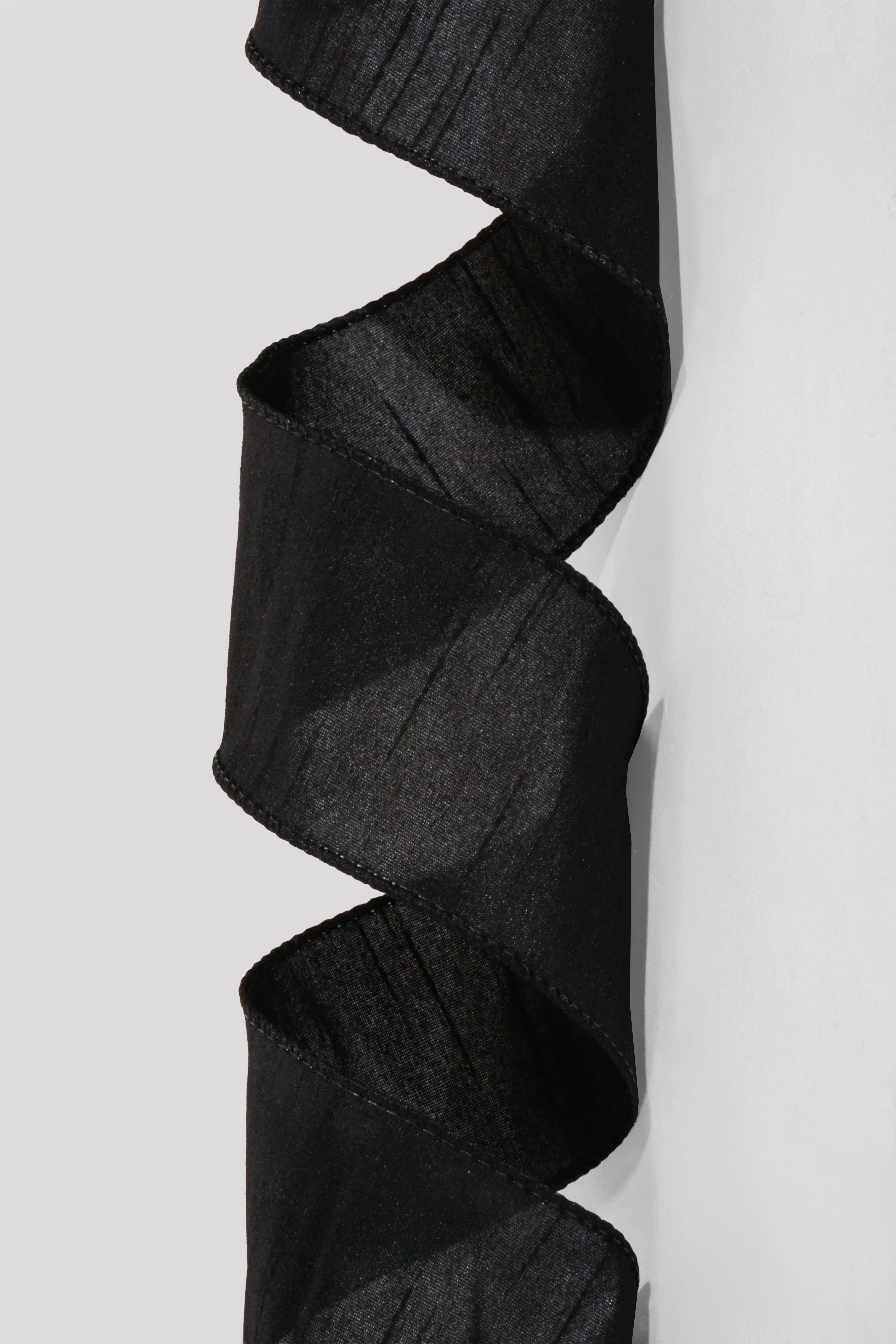 2.5" X 10Yds Wired Faux Dupion Ribbon Black