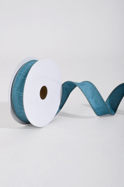 7/8" X 10Yds Wired Faux Dupion Ribbon Dusty Blue