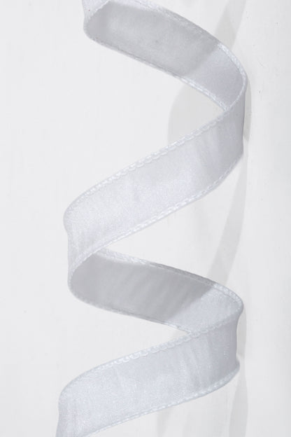 7/8" X 10Yds Wired Faux Dupion Ribbon White