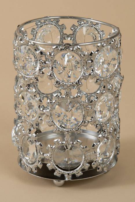 4&quot; X 6.25&quot; Crystal Bead Candle Holder Silver