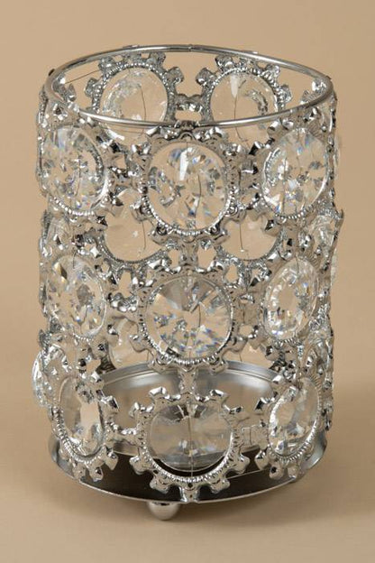 4&quot; X 6.25&quot; Crystal Bead Candle Holder Silver