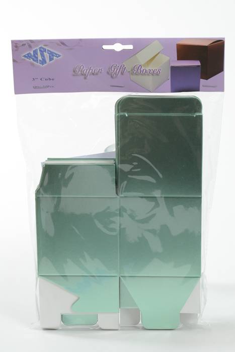 3" Cube Paper Gift Box Aqua Pkg/24