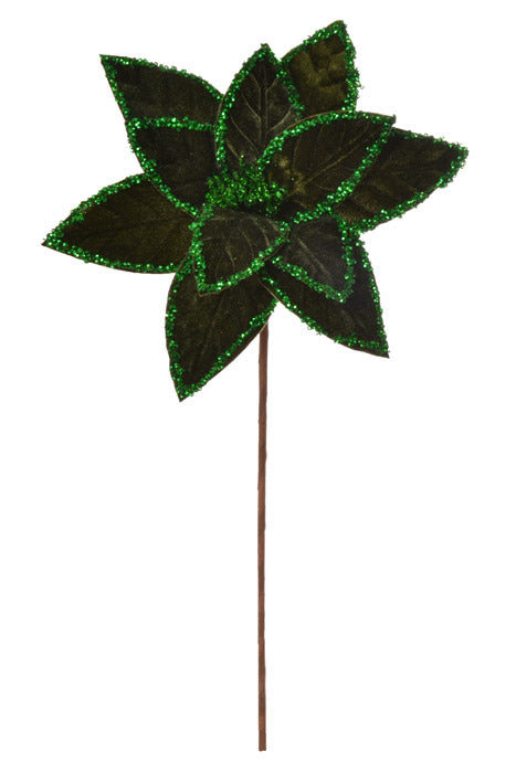 24" Sequin Edge Velvet Poinsettia Stem (Emerald)