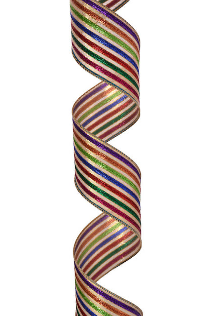 2.5" X 10Yds Wired Jacquard Lame Colors Stripes Ribbon Light Gold