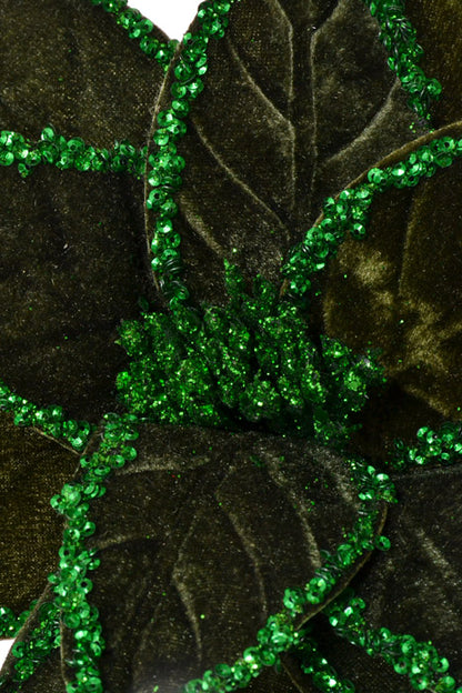 24" Sequin Edge Velvet Poinsettia Stem (Emerald)