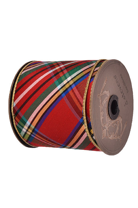 4" X 10Yds Wired Faux Dupion Diagonal Nutcracker Ribbon Blue/Gold/Red