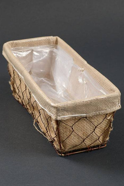 12" X 4.5" Chicken Wire Rectriangle Planter W/jute Natural