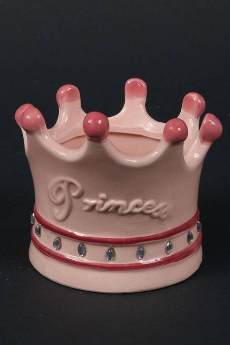 5" Princess Crown W/rhinestone Planter Pink