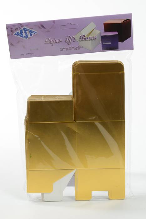 3" Cube Paper Gift Box Gold Pkg/24